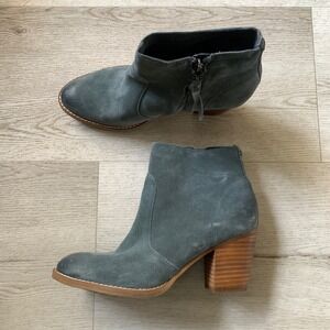 Sam Edelman Petty Slate Blue Suede Ankle Boots Block Heel Booties Women 7.5M